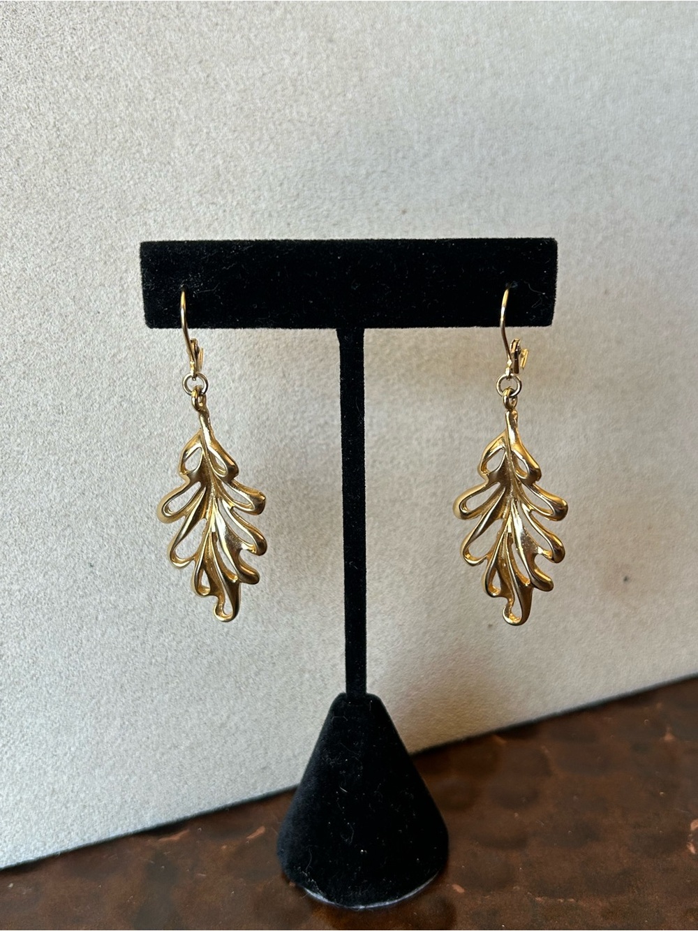 Gold toned Oak Leaf Dangle Earrings - 2”